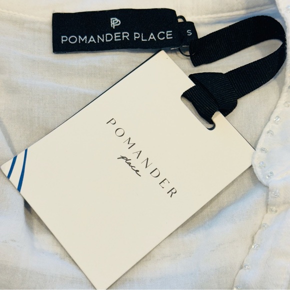 Pomander Place NEW White Gauze Beaded Long Puff Sleeve V-Neck Mini Dress Size S - Picture 8 of 10